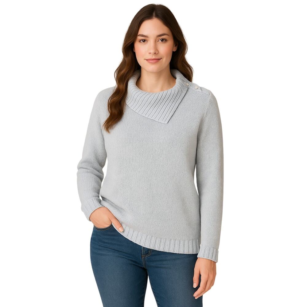 Chaps Light Blue Rib Collar Cotton Blend Sweater 1X